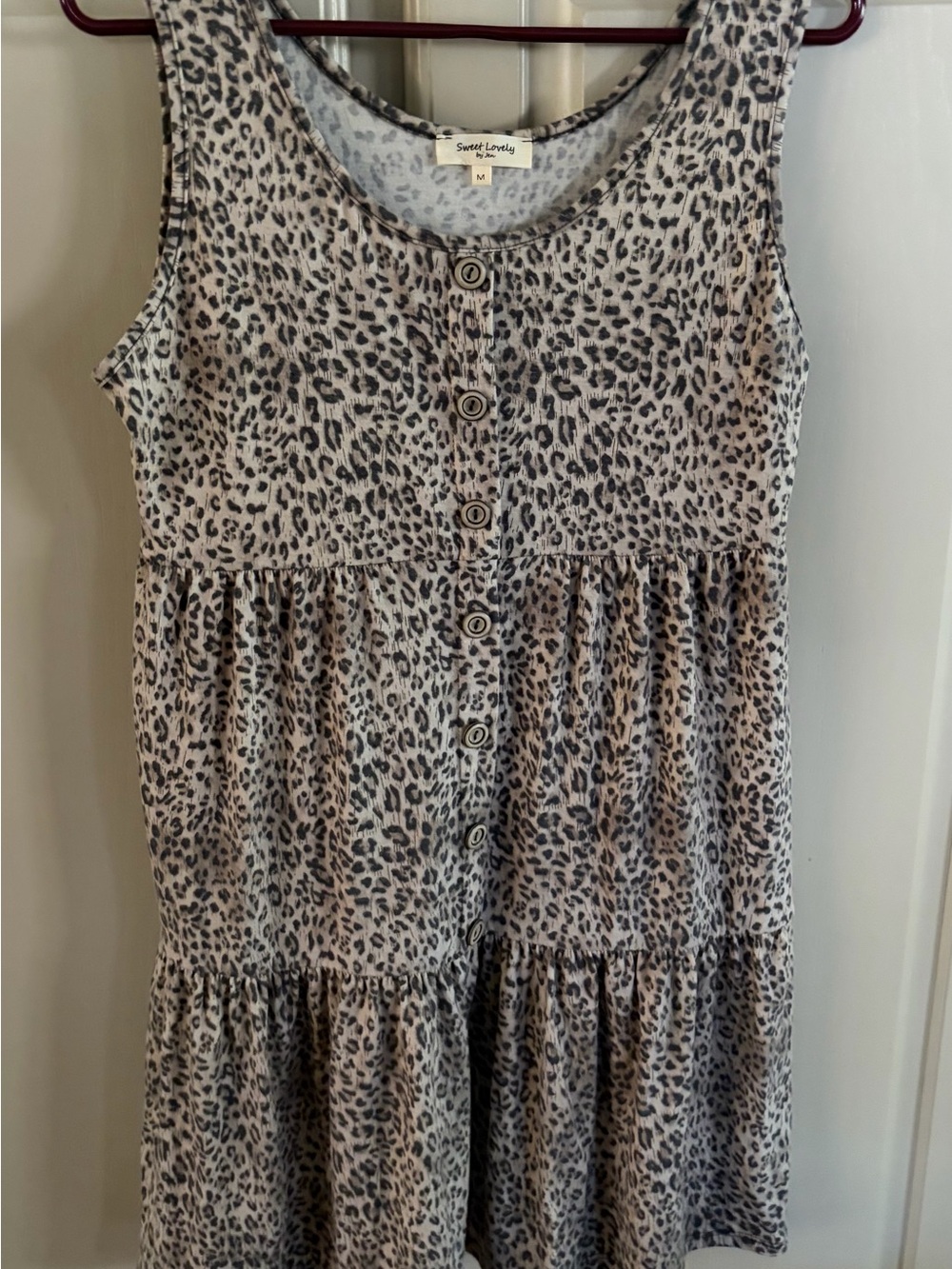 Sweet Lovely Tan and Gray Leopard Print Sleeveless Dress